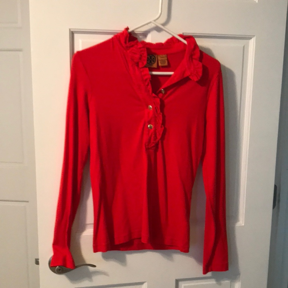 Tory Burch Ruffle Collar Long sleeved Polo